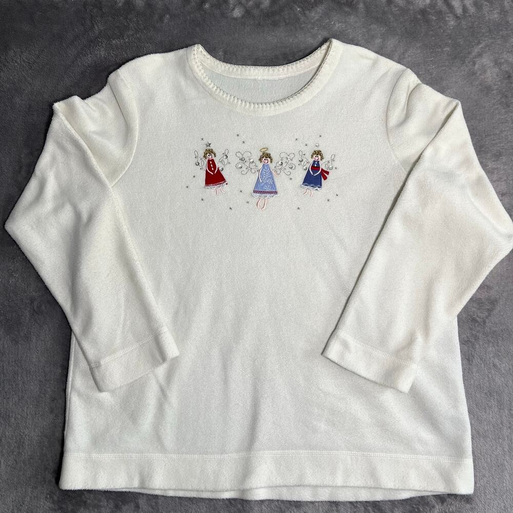 Women’s Angel Christmas Fleece Pullover Embroidered Sequin Holiday Sweatshirt